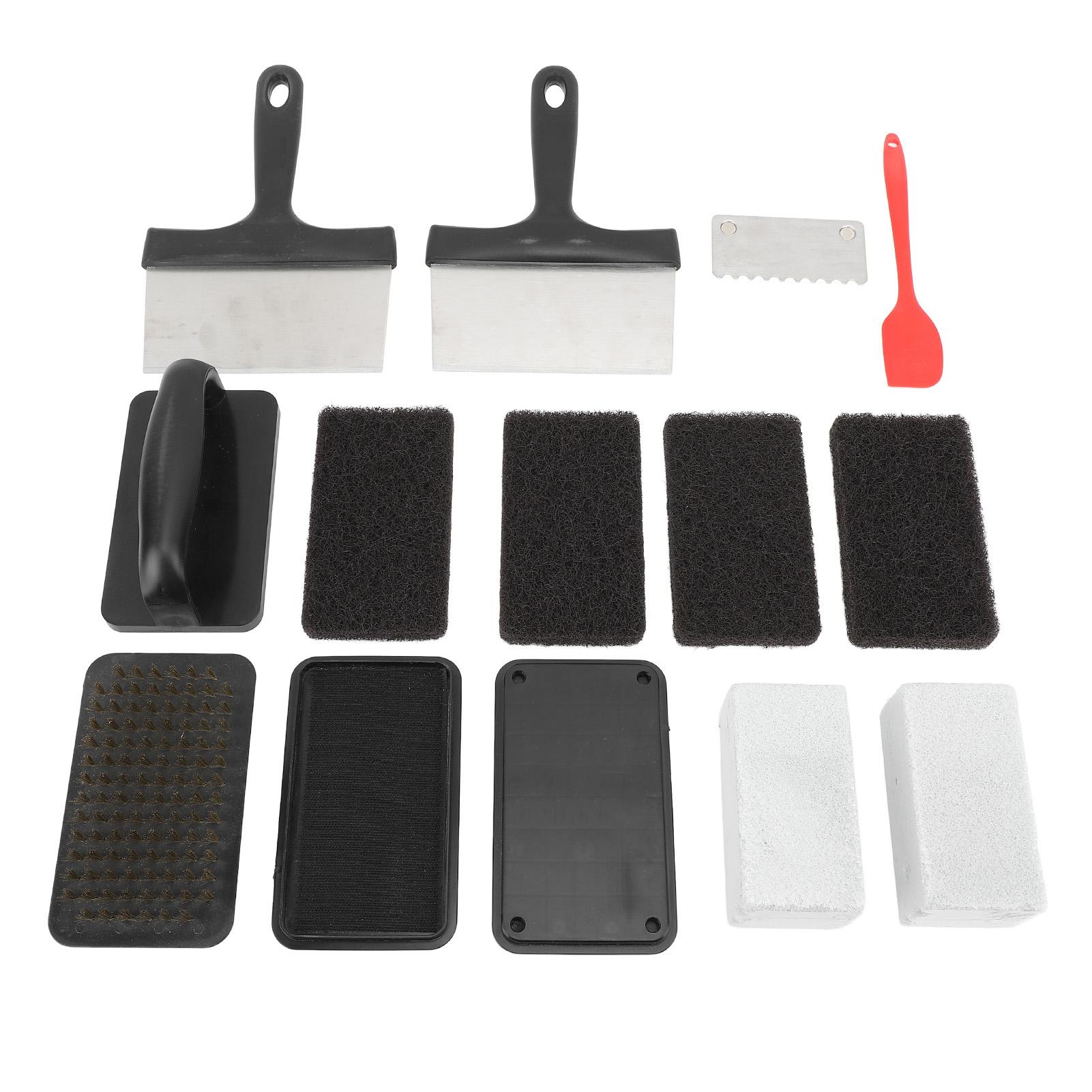Kit de Nettoyage de Plaque de Cuisson Enlèvement des Taches d'Huile Poignée Anti-Chaleur Kit de Nettoyage de Grill Multifonctionnel 14 Pièces - adult