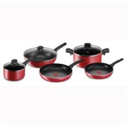 Lagostina Cuisine méditerranéenne Set de casseroles et poêles antiadhésives en aluminium, 8 pièces, batterie casseroles induction, gaz et four, indicateur de cuisson thermo-Signal, poignées